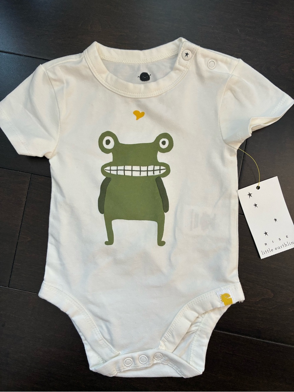 Rise Little Earthling White Baby Bodysuit with Olive Green Frog Cotton